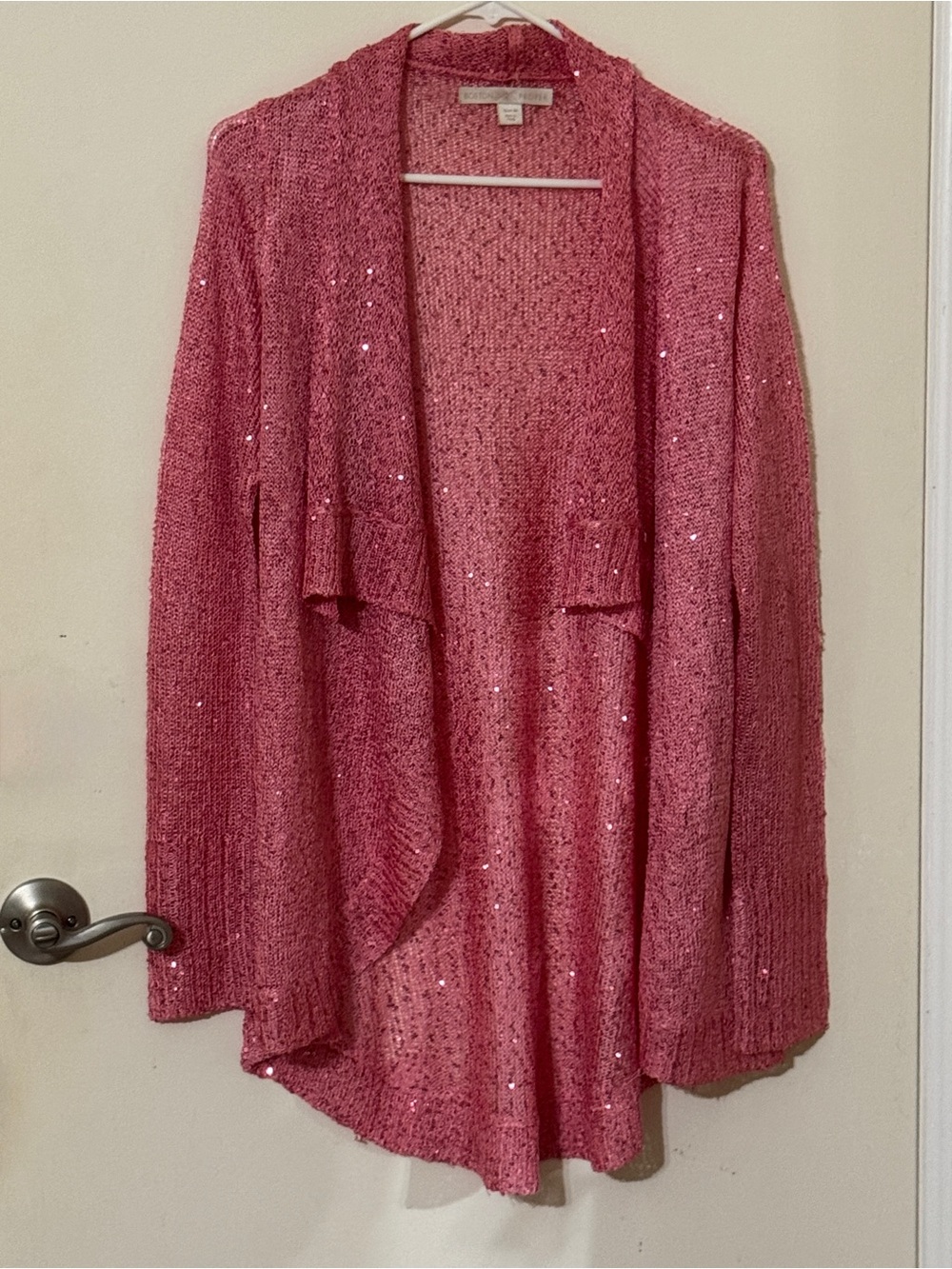 Cozy Pink Sequin Open-Front Women’s Sweater Cardigan